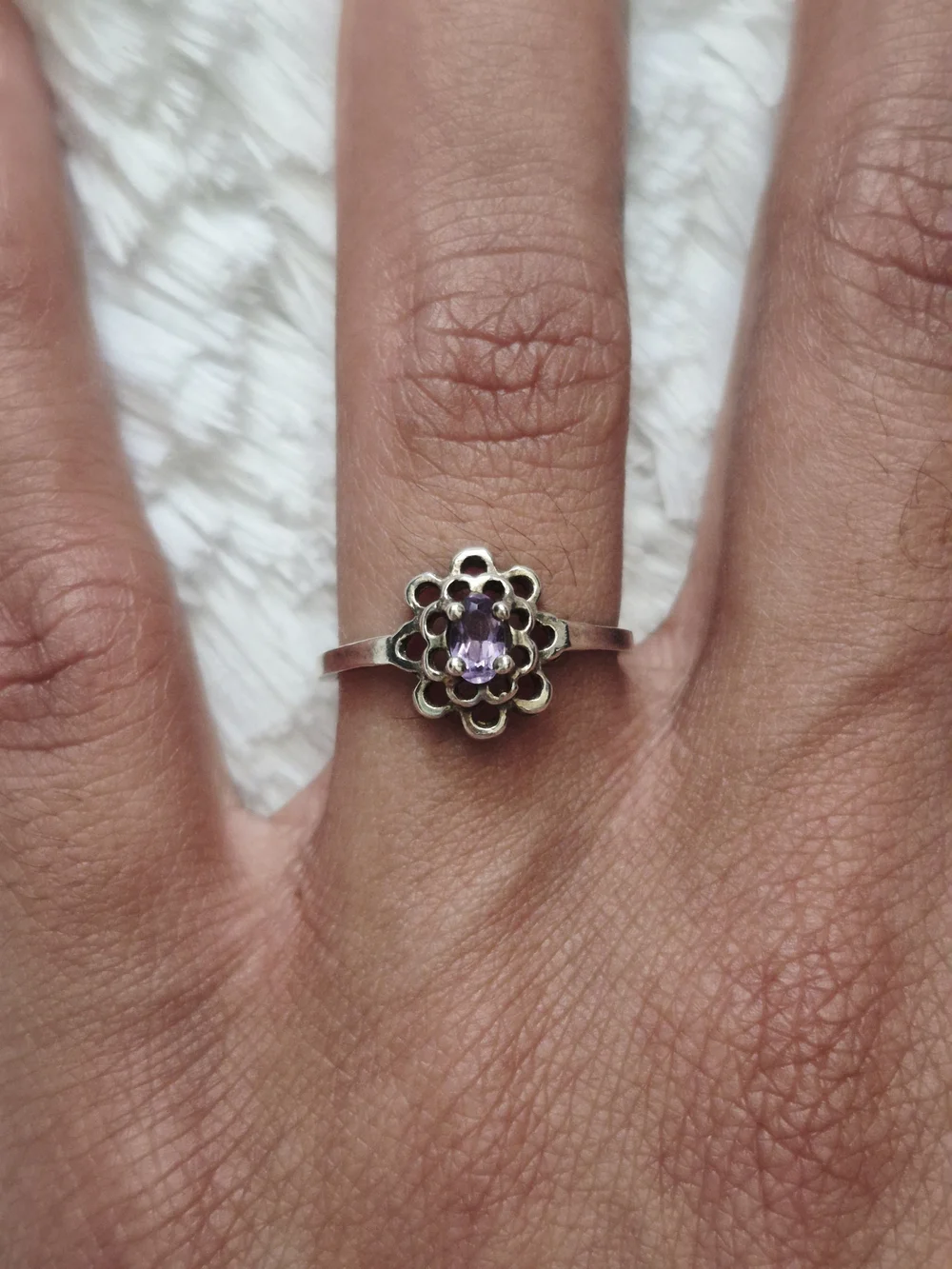 Vintage Sterling Silver Floral Amethyst Ring